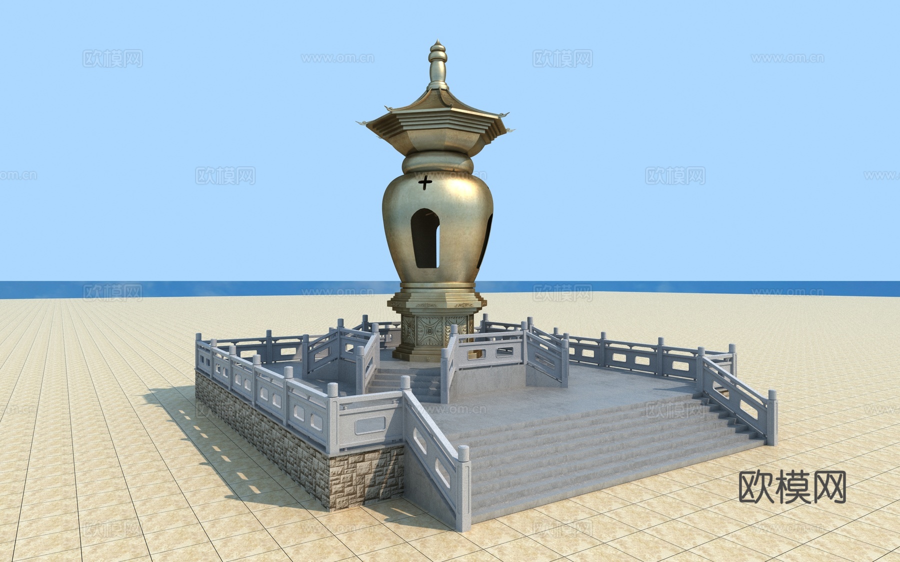 新中式寺庙香坛香炉祭坛3d模型