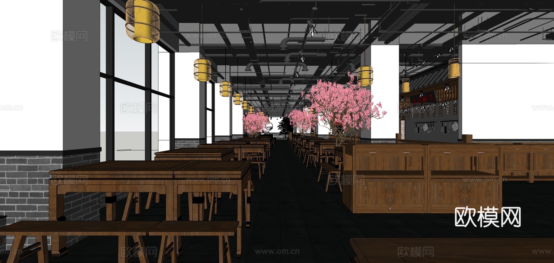 中式餐厅su模型下载