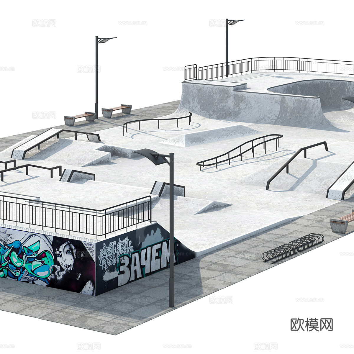 现代滑板公园3d模型