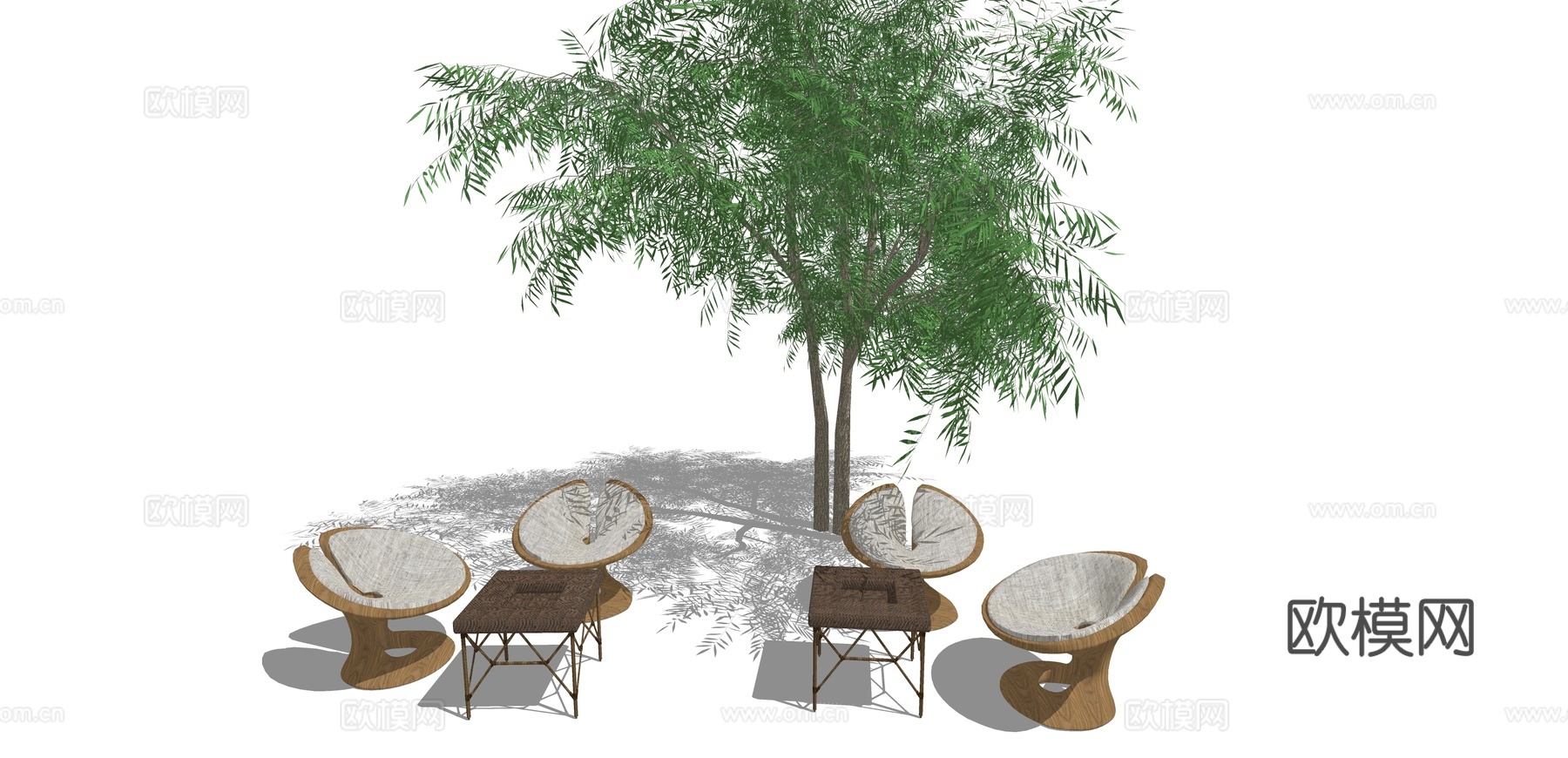 现代藤编户外休闲椅su模型下载下载（渲染图2）