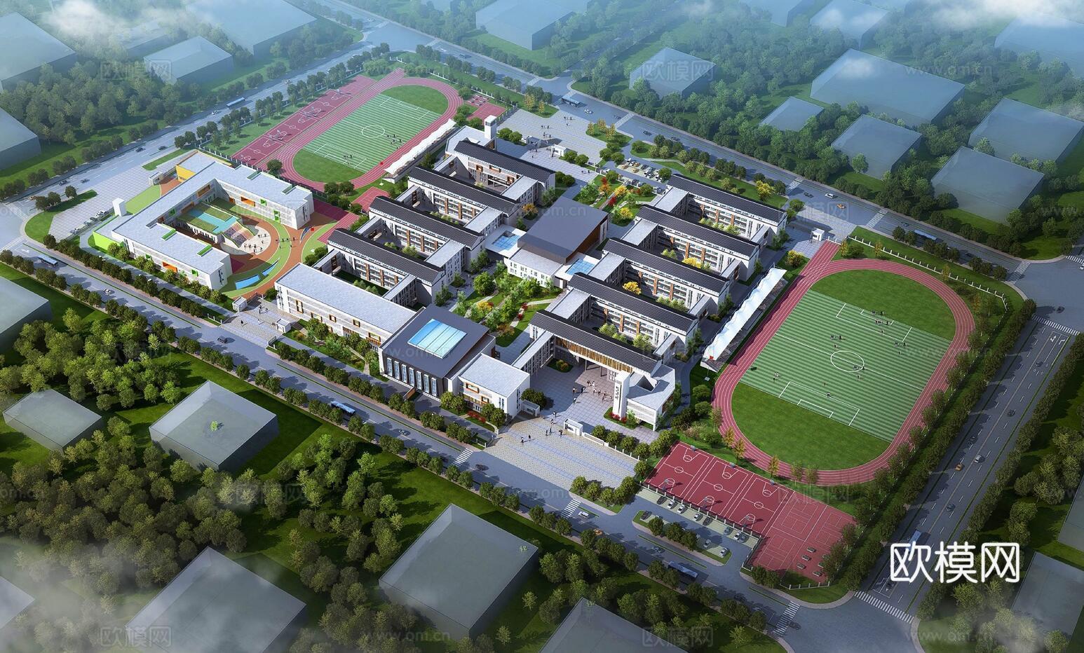现代小学教学楼su模型下载