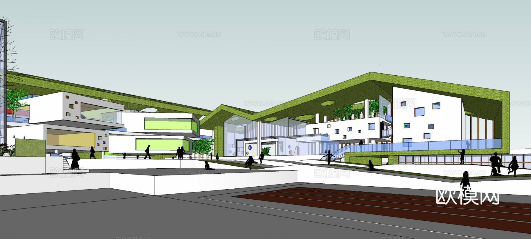 现代幼儿园外观su模型下载下载（渲染图2）