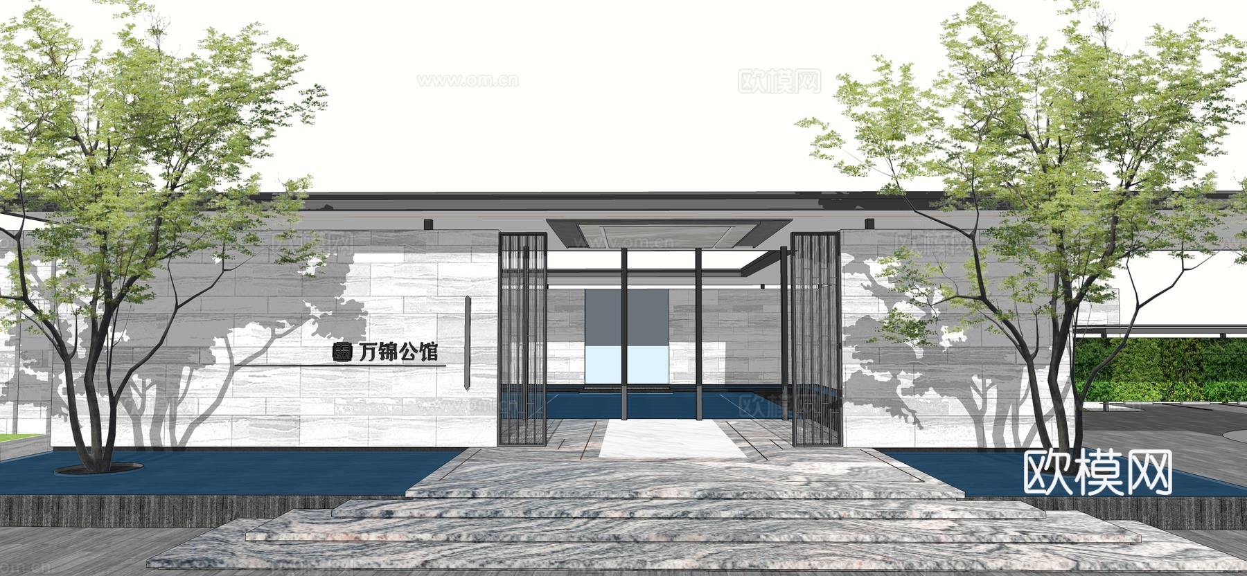 现代小区大门su模型下载