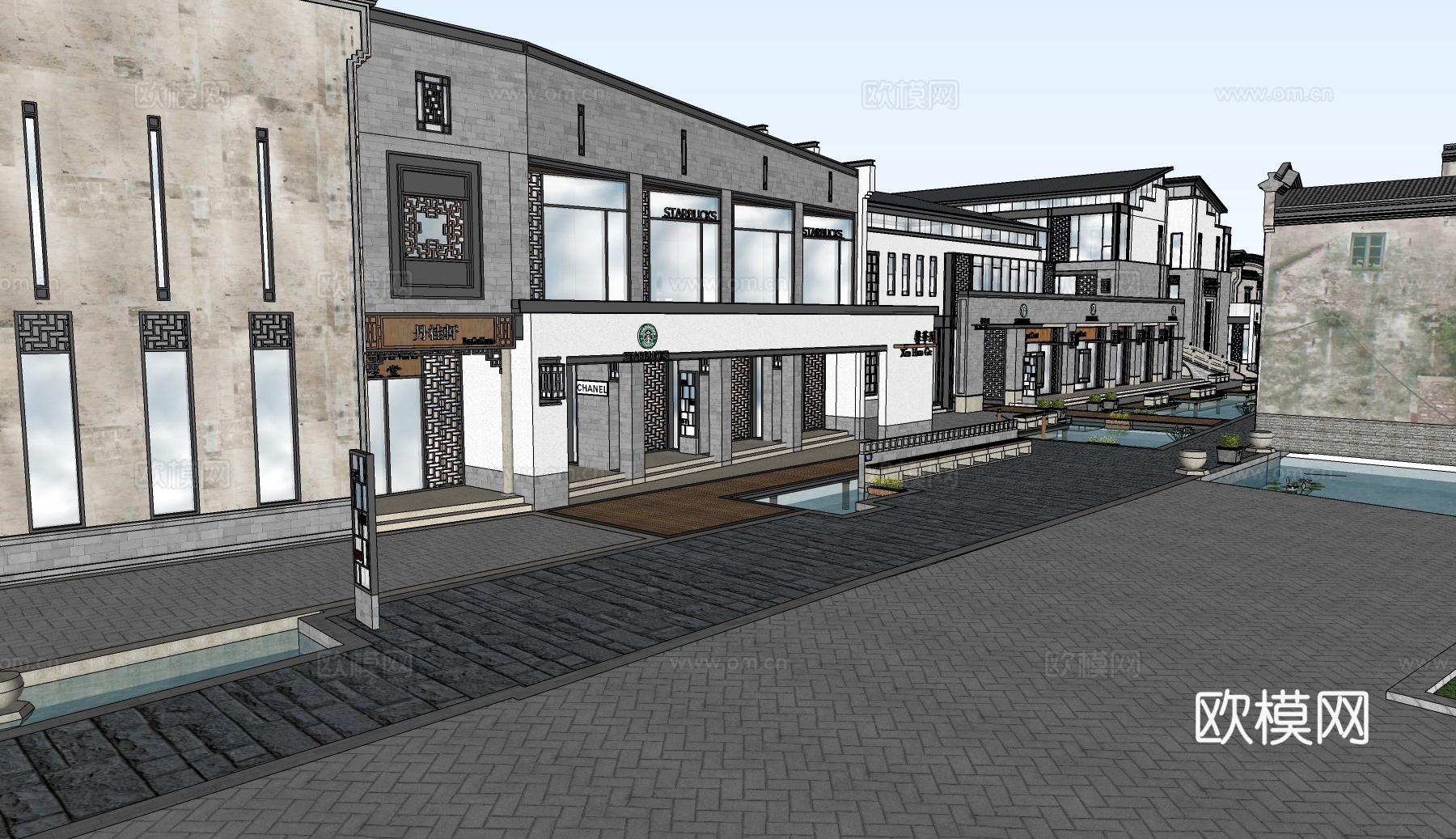 现代商业街su模型下载下载（渲染图3）