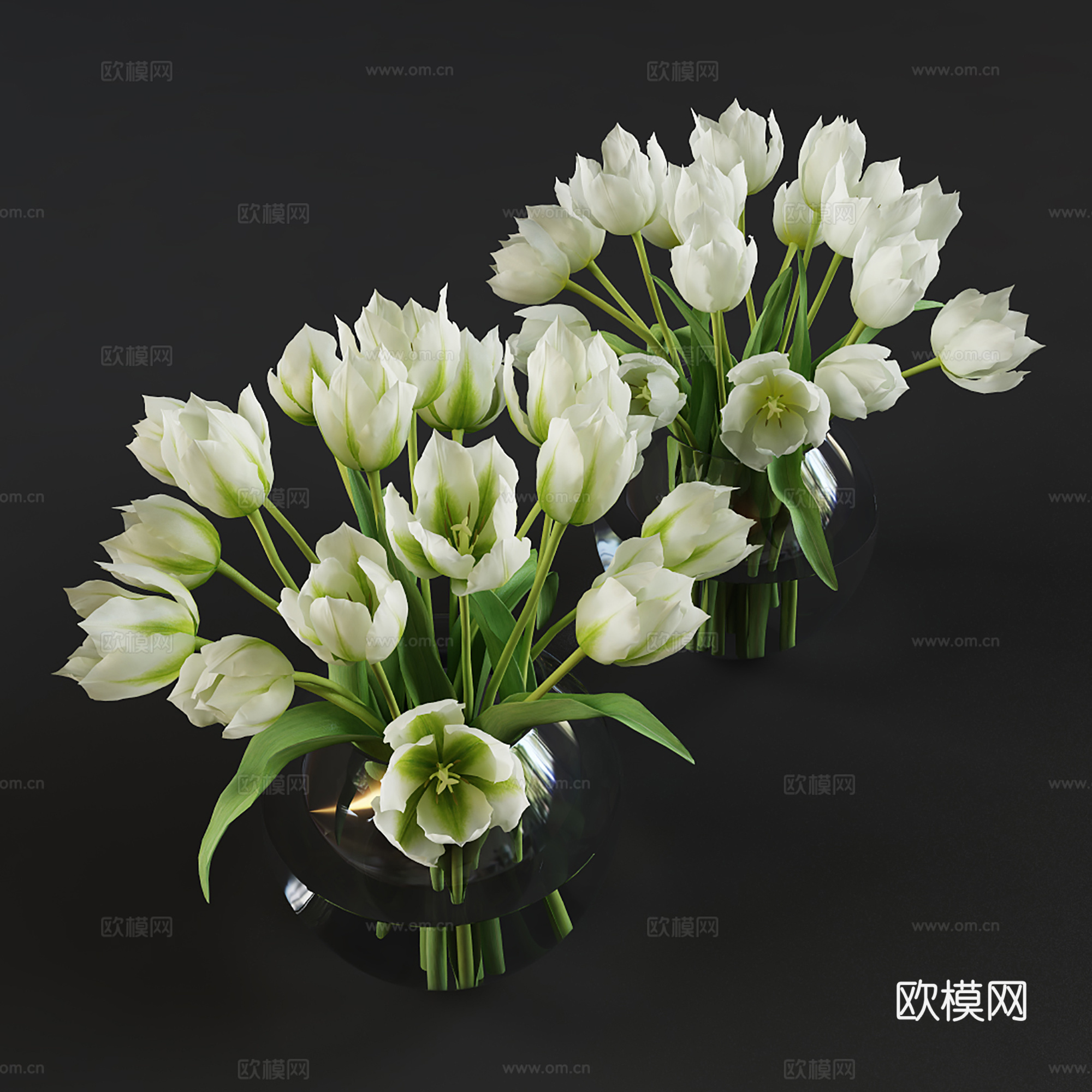 现代花瓶花艺  玻璃插花组合3d模型