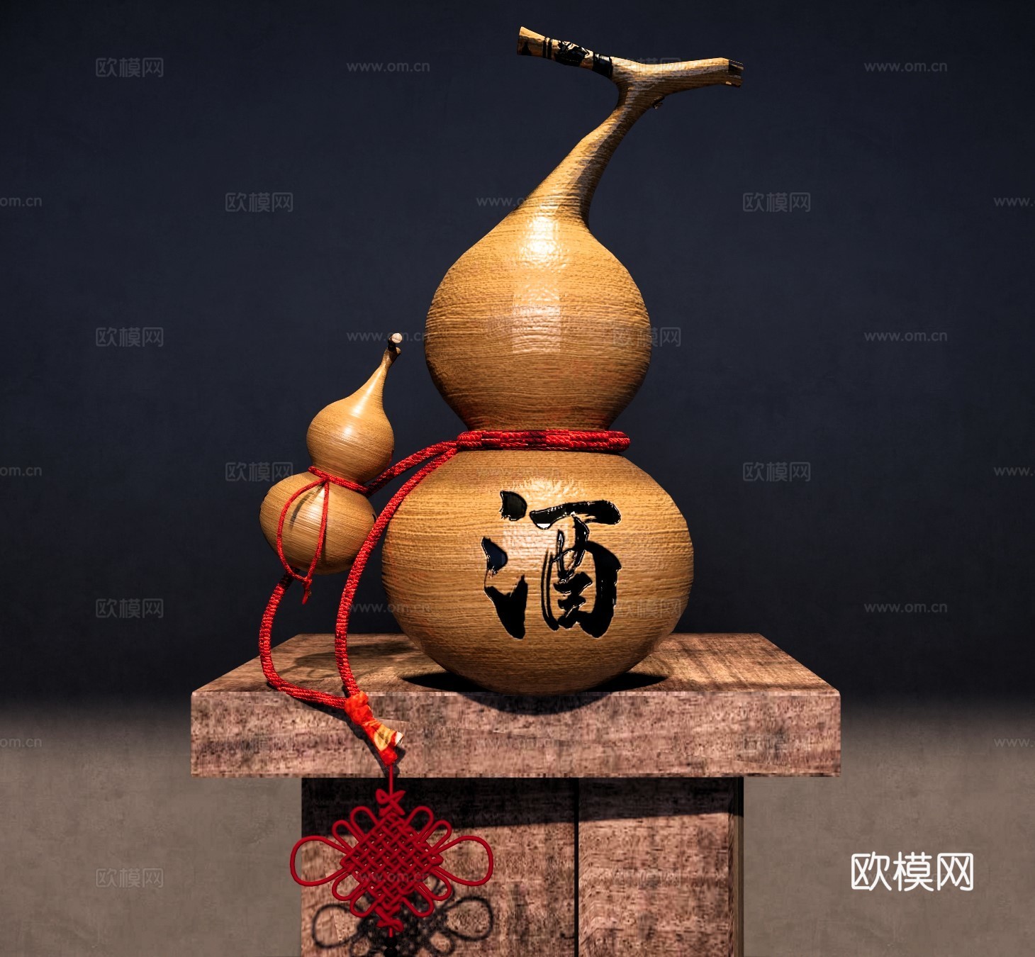新中式其他摆件 新中式酒葫芦 民间手工艺葫芦 古风酒葫芦su模型