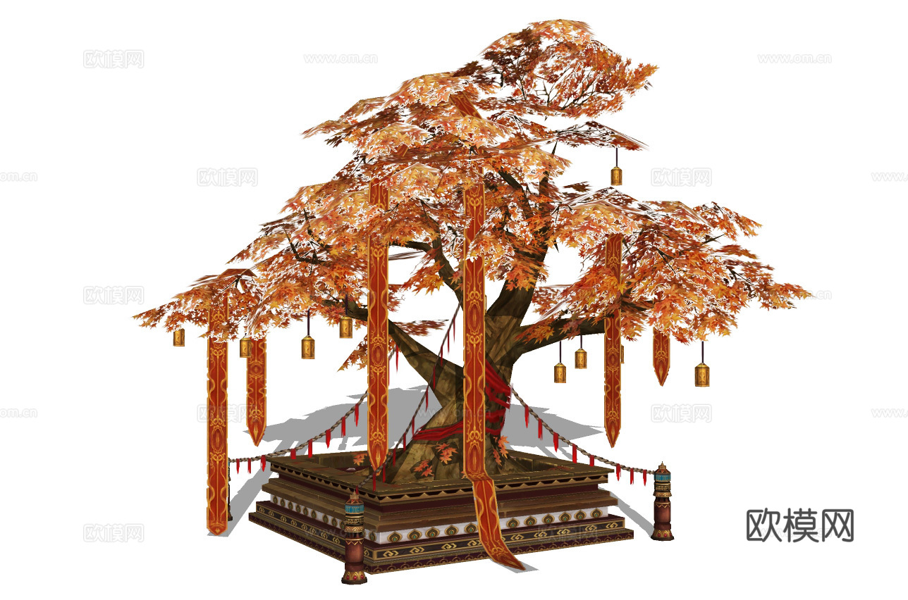 新中式祈福树su模型下载