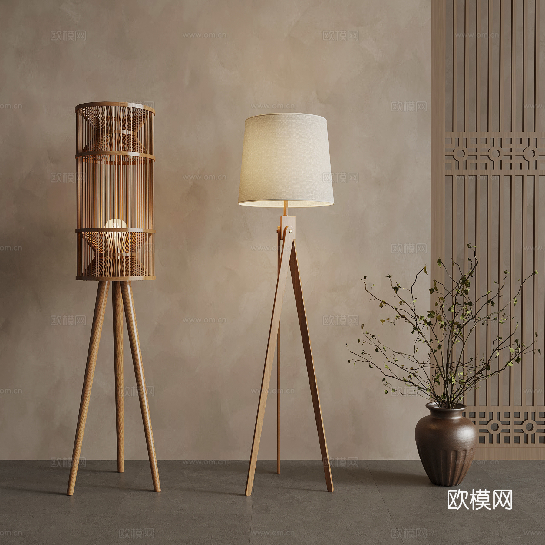 12新中式落地灯 花瓶su模型