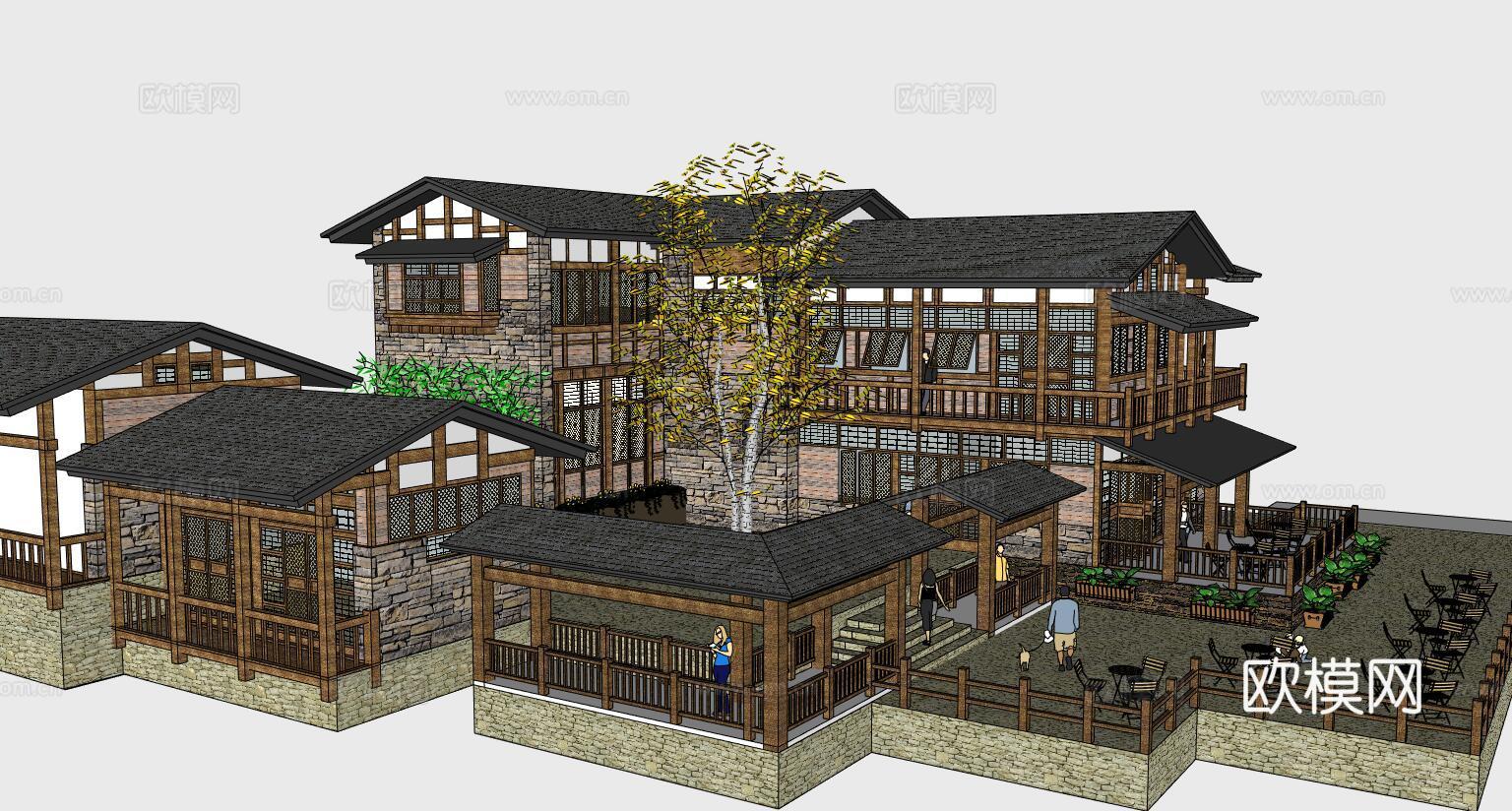 中式古建建筑su模型下载