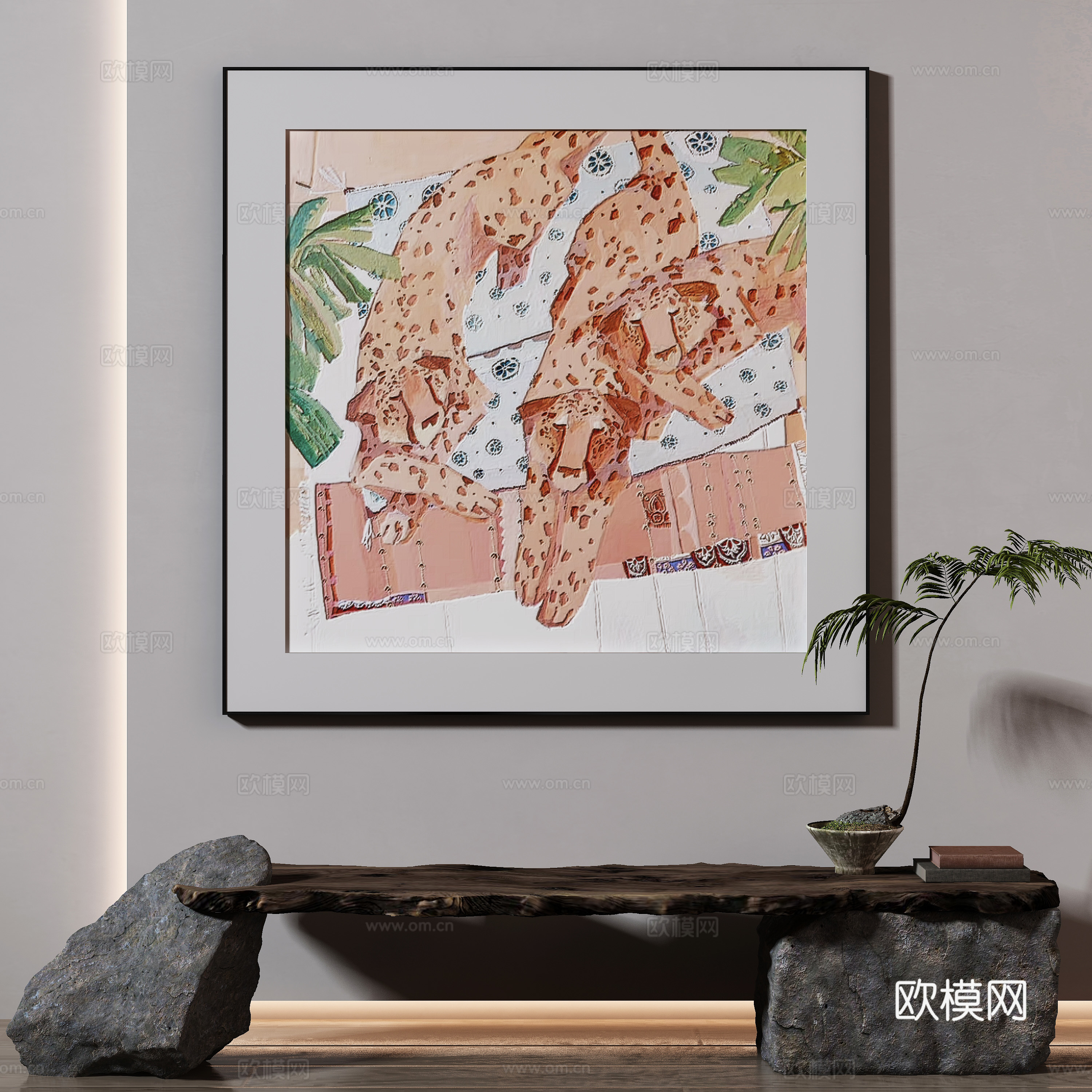 现代侘寂挂画 油画3d模型