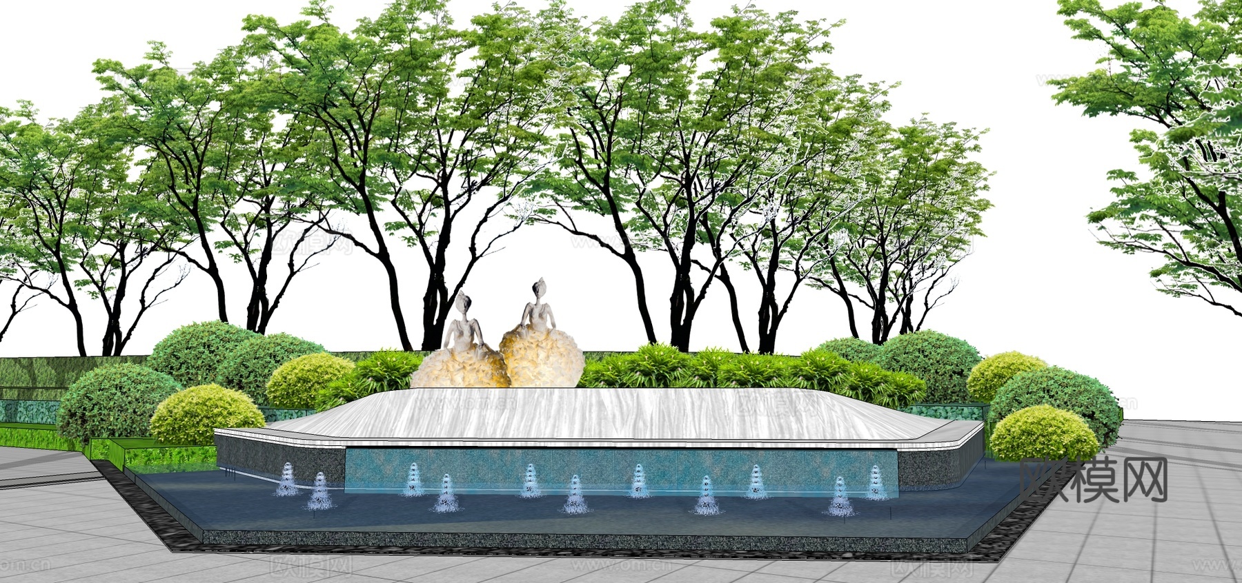 现代水池景观小品su模型下载