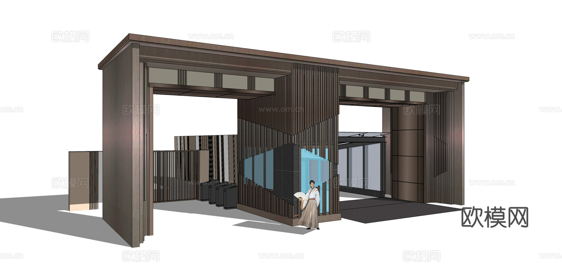 新中式小区大门su模型下载