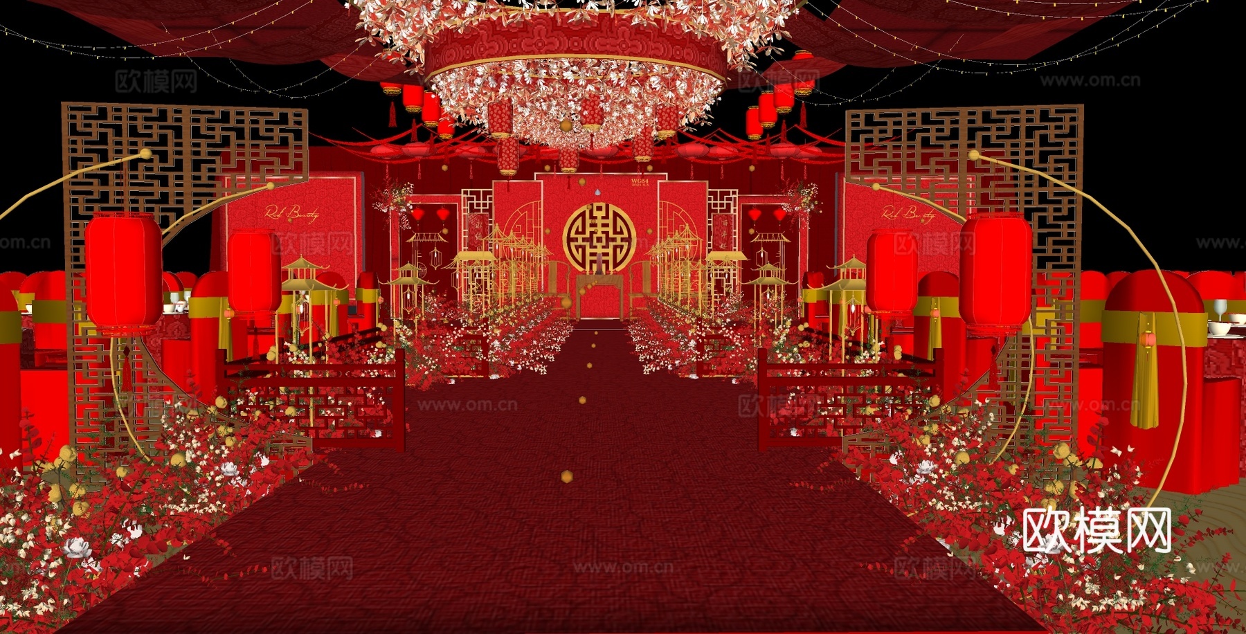 新中式婚礼会场su模型下载