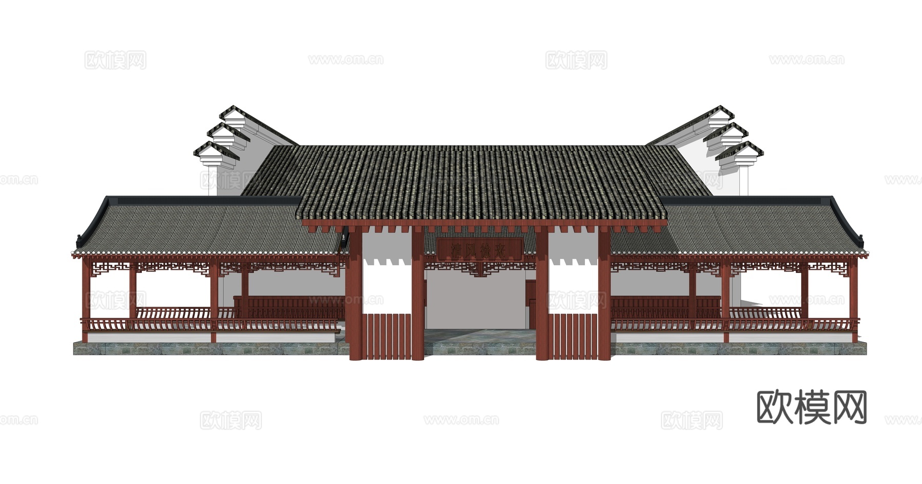 中式公共厕所建筑su模型下载