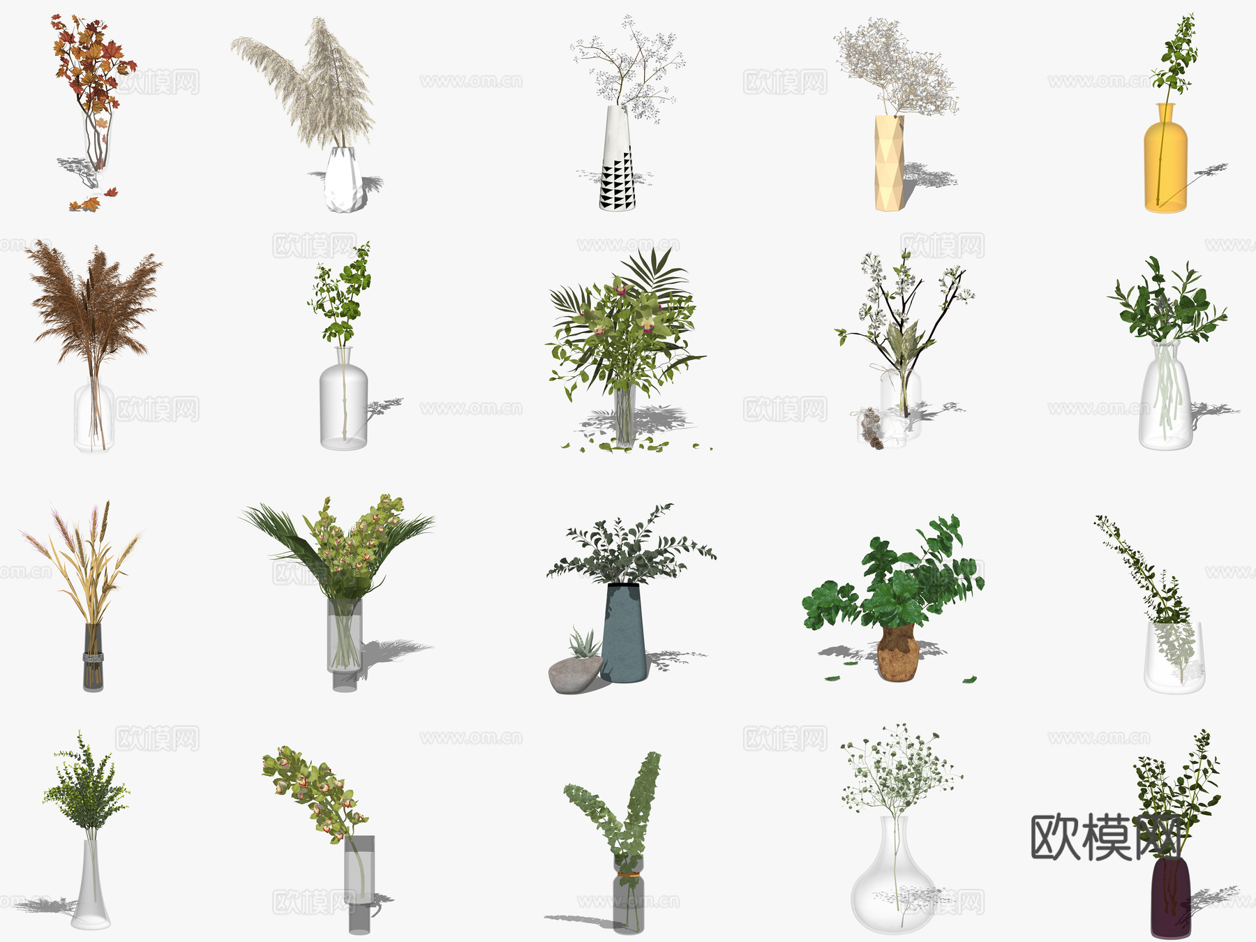 现代花瓶花卉su模型下载