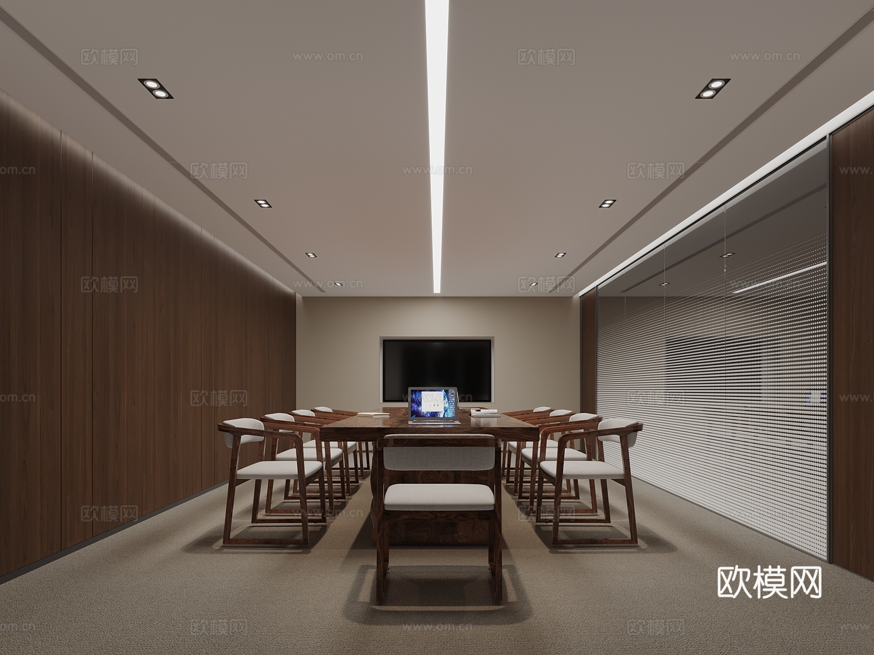 04新中式会议室 会议桌3d模型