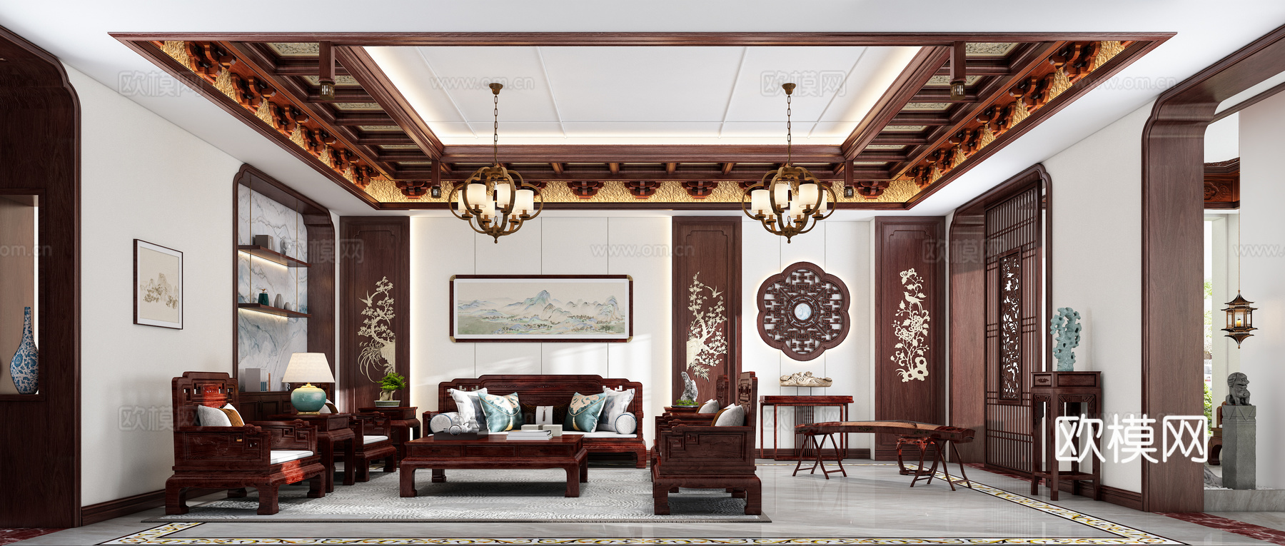 中式客厅3d模型下载