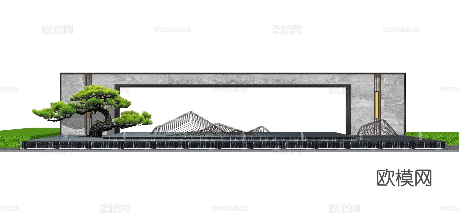 现代水池景观小品su模型下载