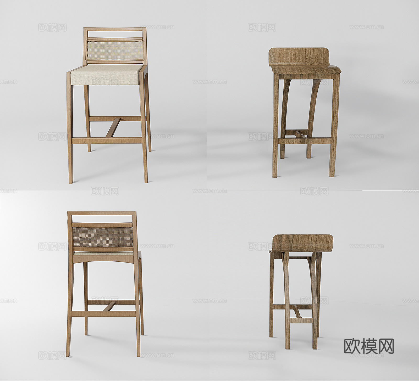 北欧原木吧椅su模型下载