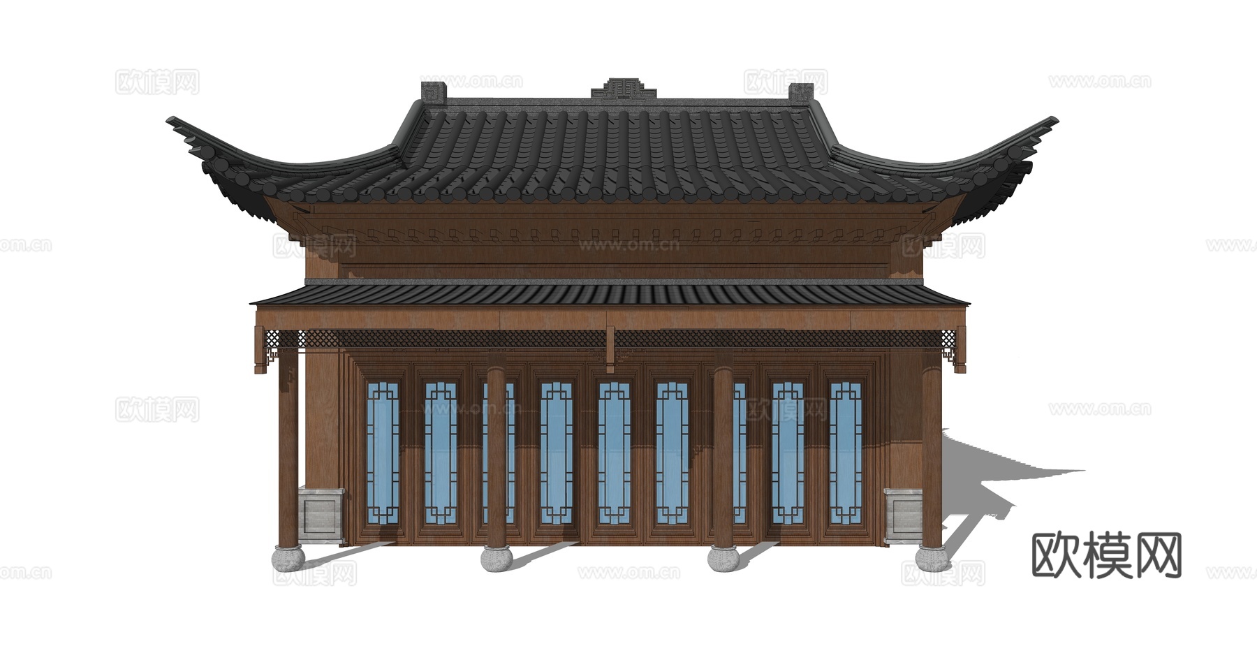 新中式房屋建筑外观su模型下载
