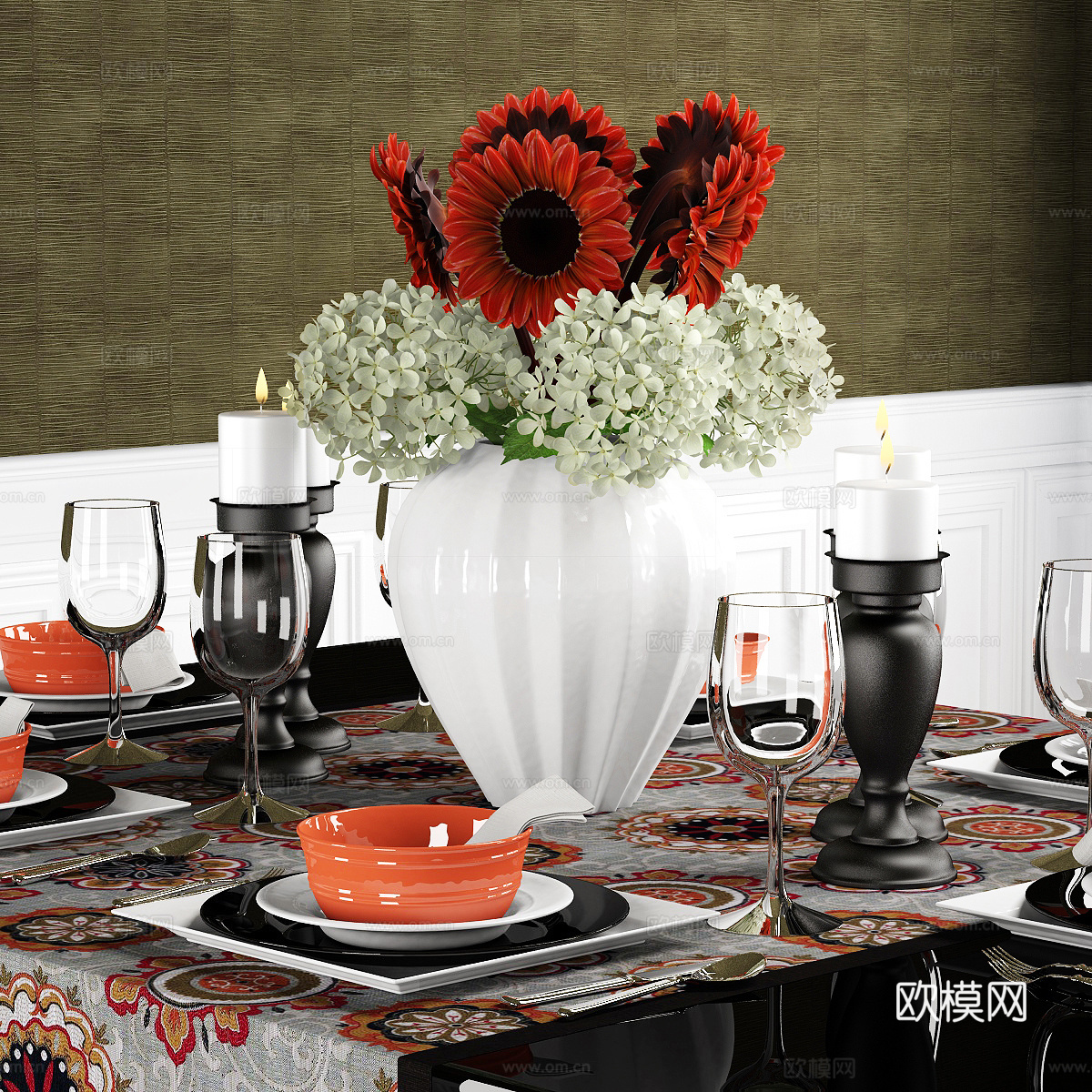 现代餐具  餐具组合  花瓶花艺3d模型