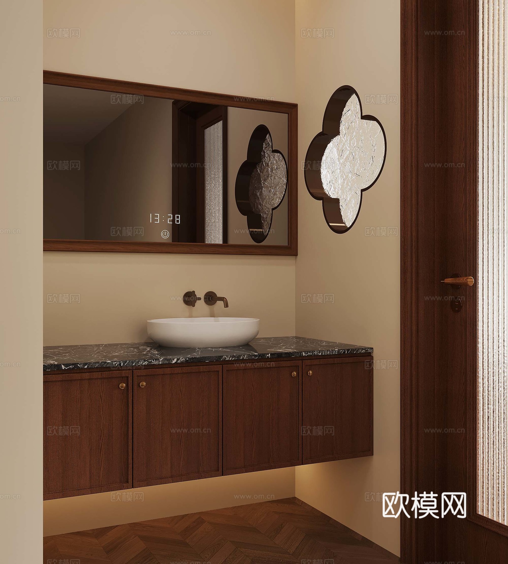 24中古风卫生间干区 浴室柜 洗手台3d模型