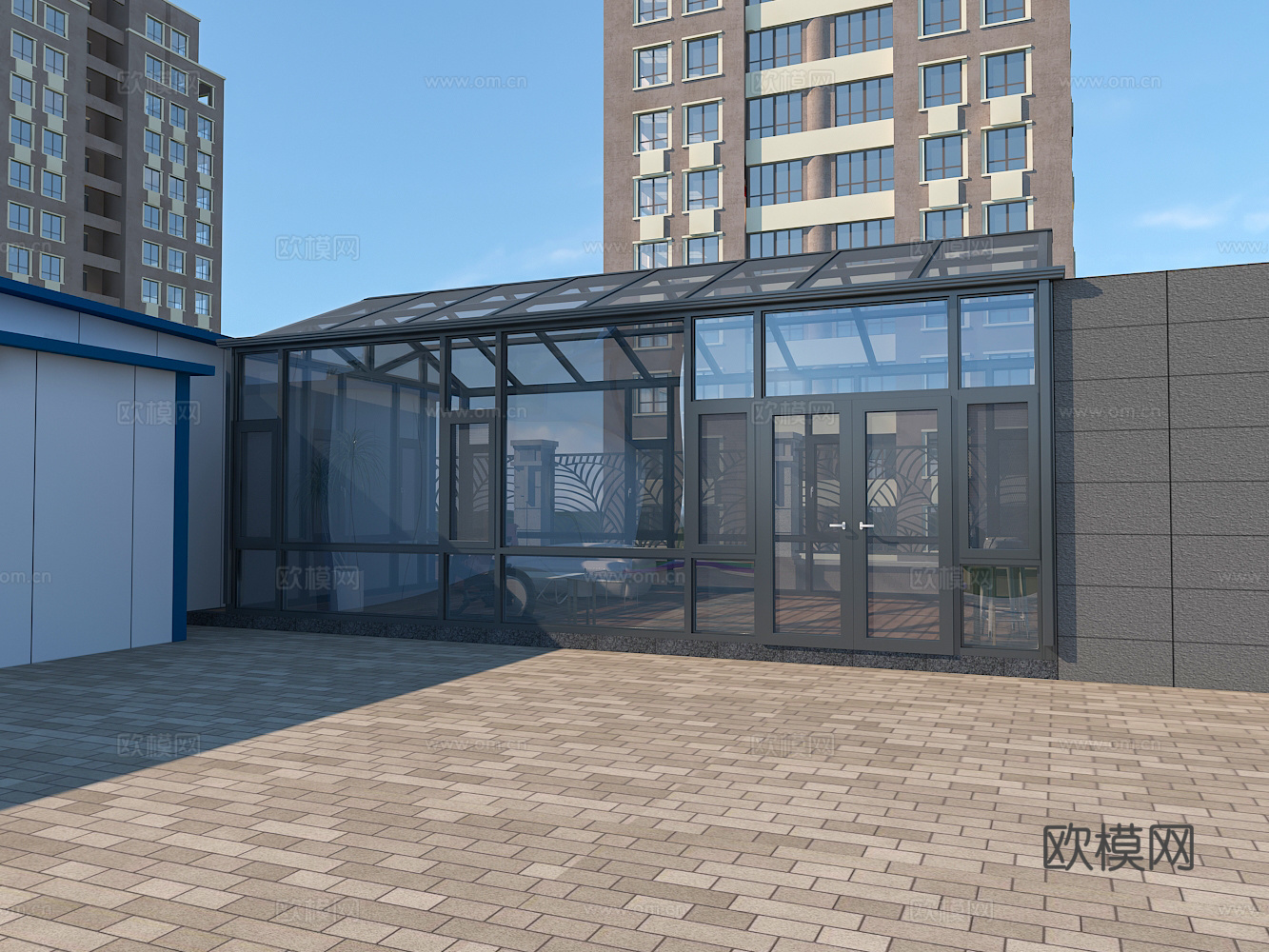 现代人字顶阳光房3d模型下载