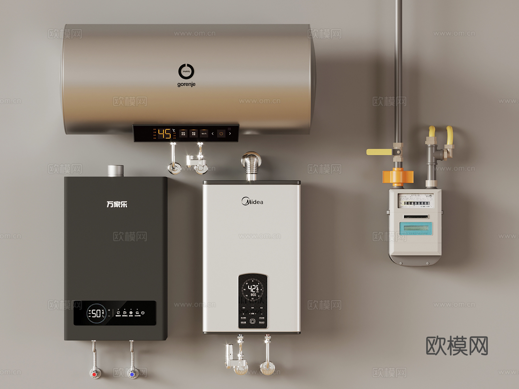 10现代电热水器 燃气表su模型
