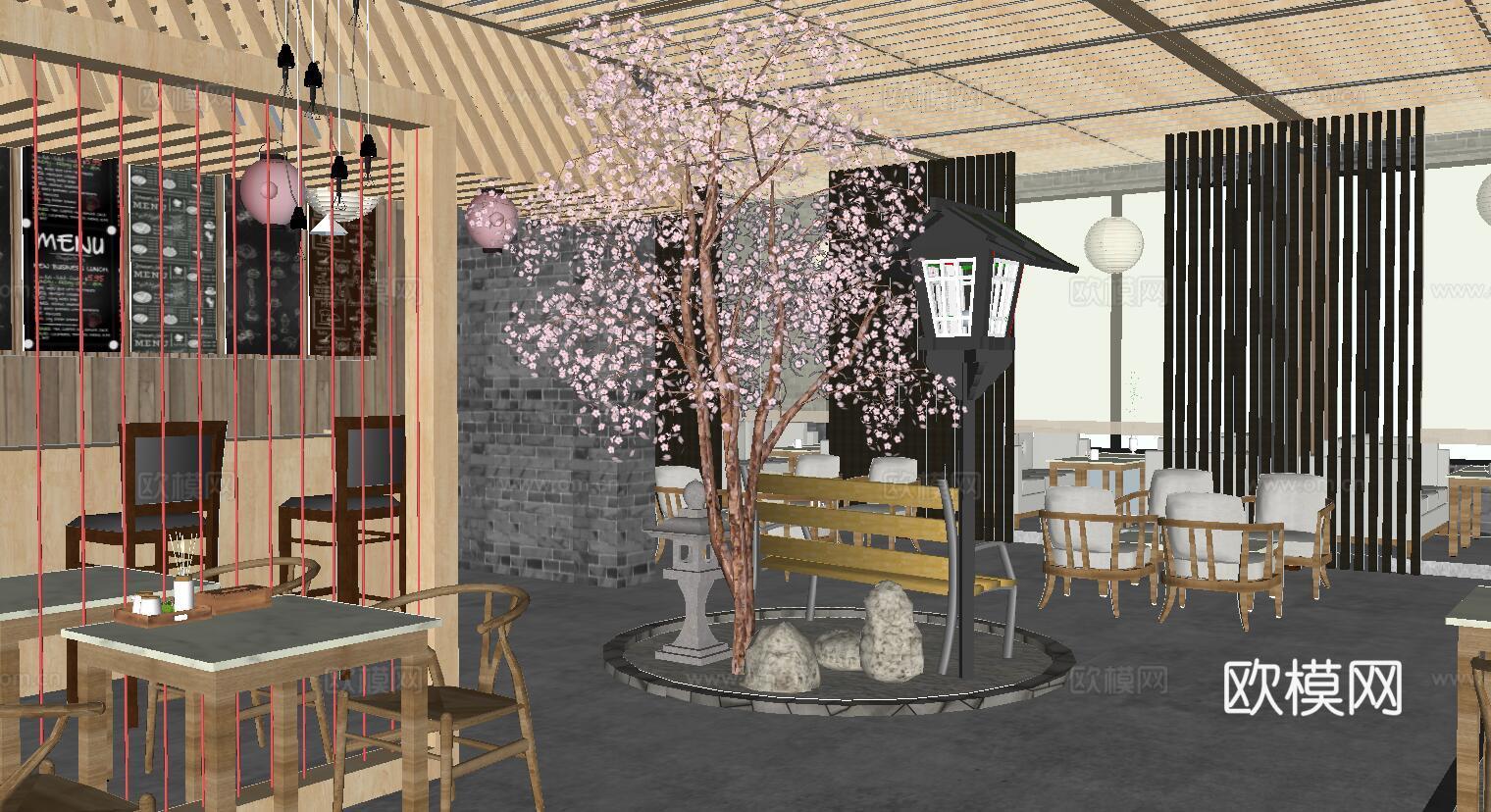 日式料理餐厅su模型下载