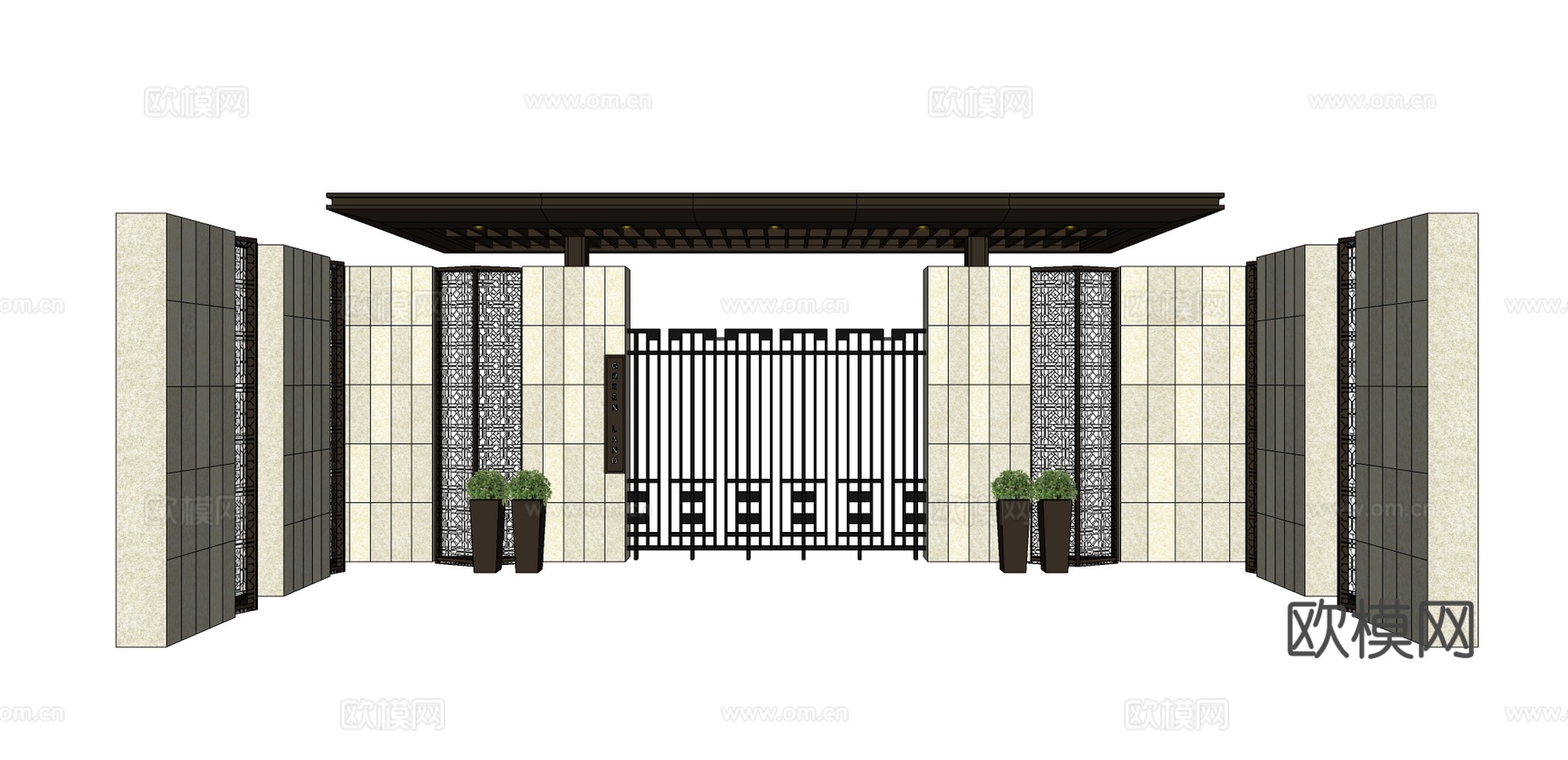 新中式庭院大门su模型下载