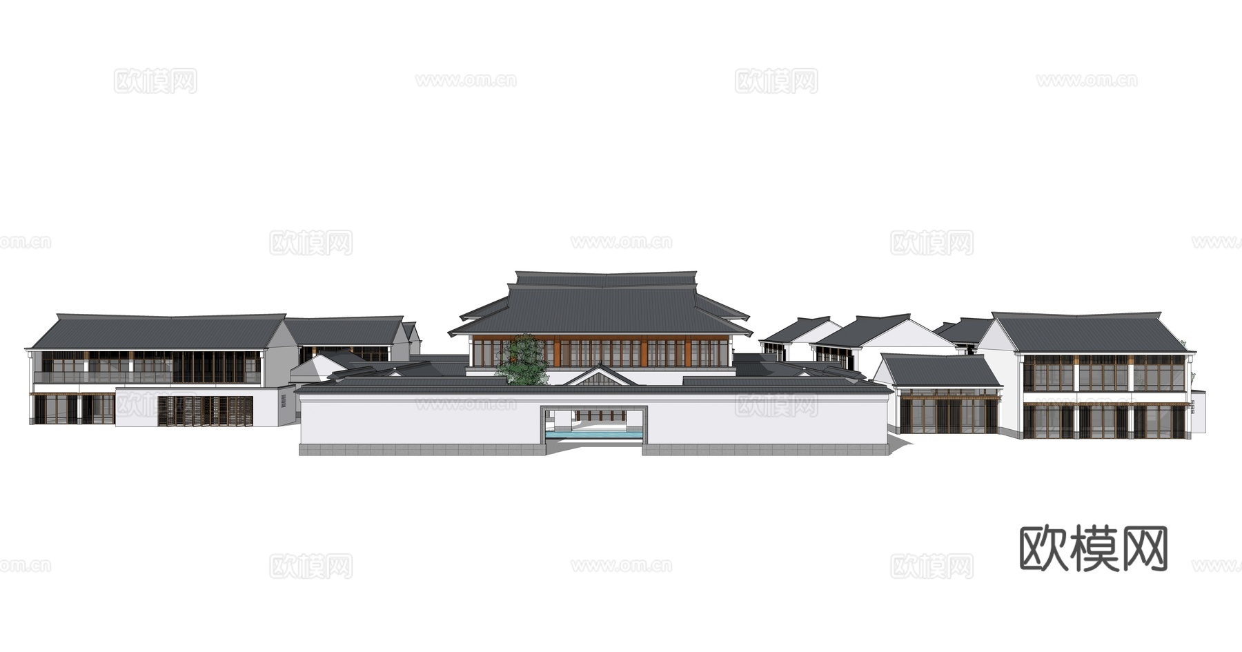 新中式会所su模型下载