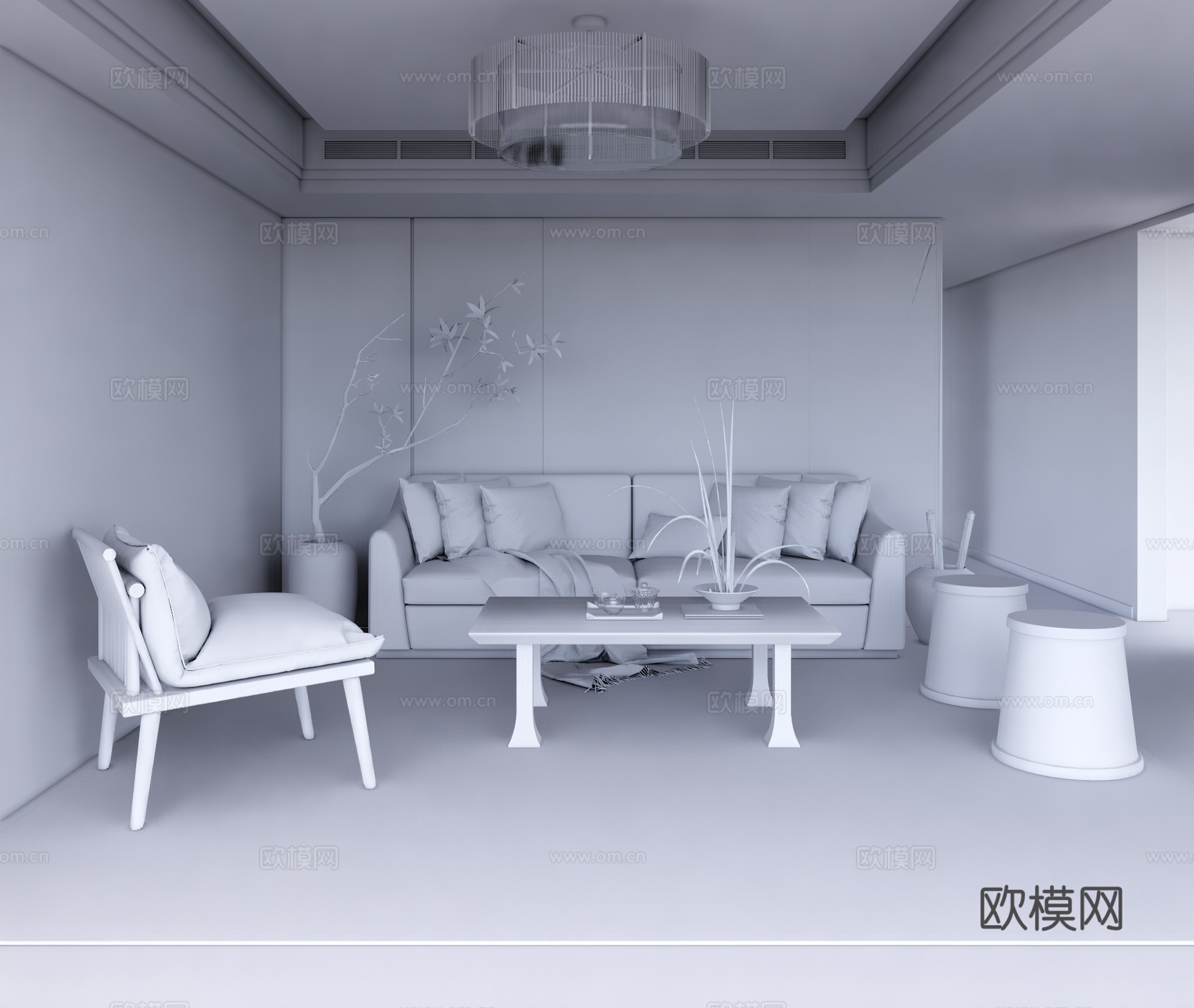 日式布艺组合沙发su模型下载