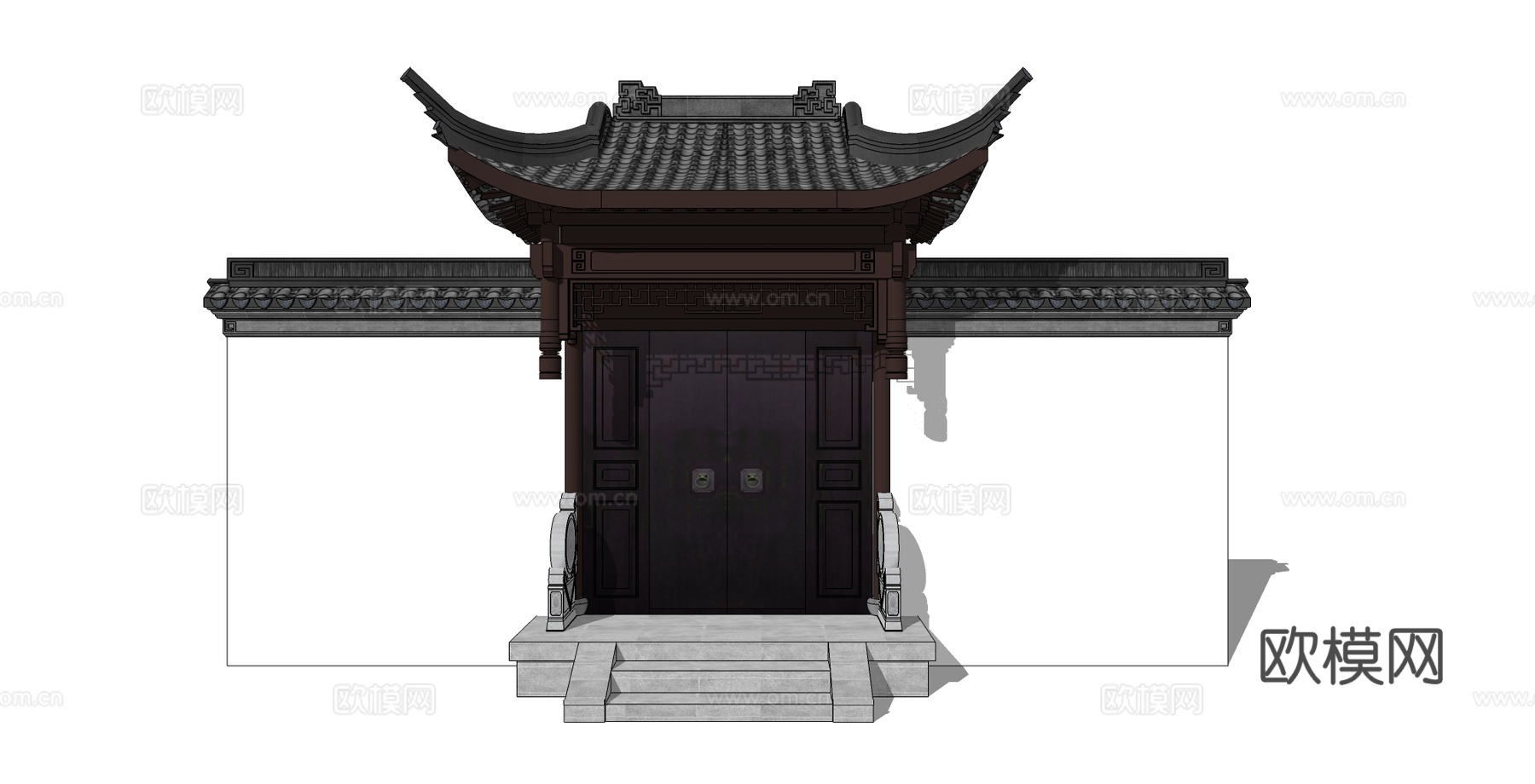 中式入户大门su模型下载