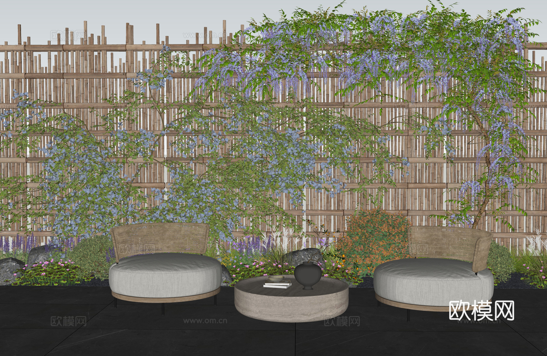 现代藤蔓植物 户外沙发 藤爬植物 藤本 灌木 绿篱 植物组合su模型