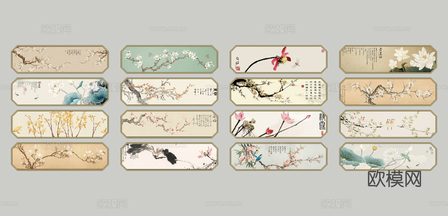 新中式花卉装饰挂画su模型下载