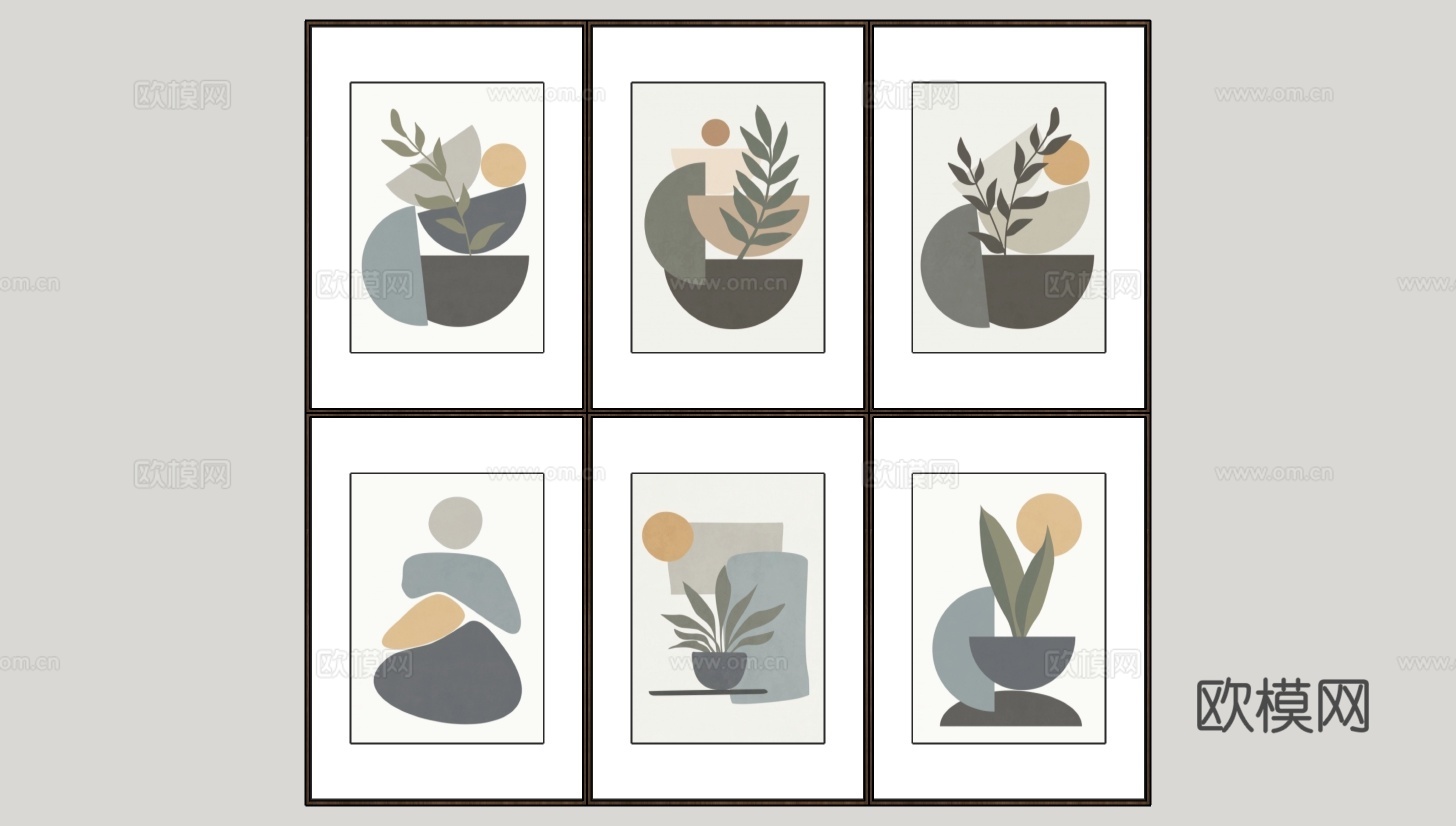 现代绿植装饰画挂画su模型下载