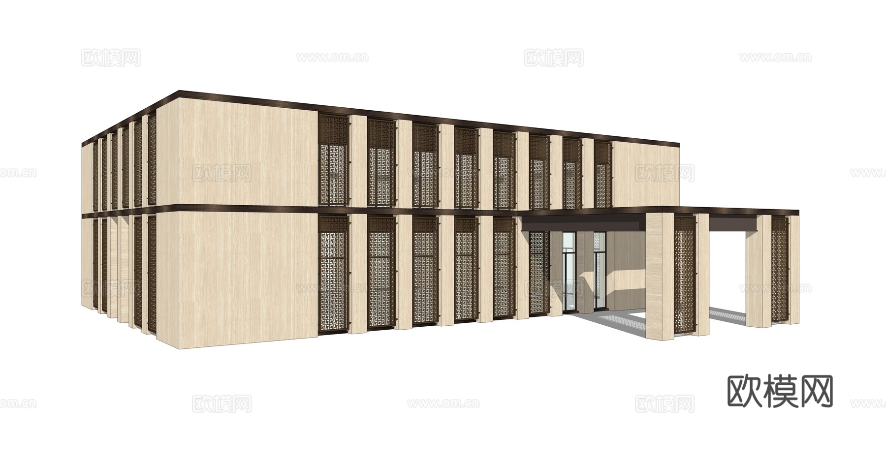 新中式售楼部建筑su模型下载