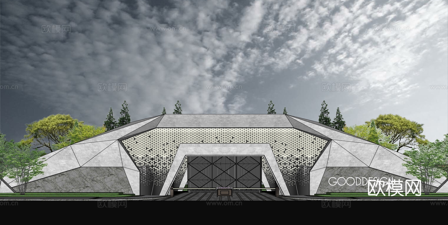 现代小区大门su模型下载