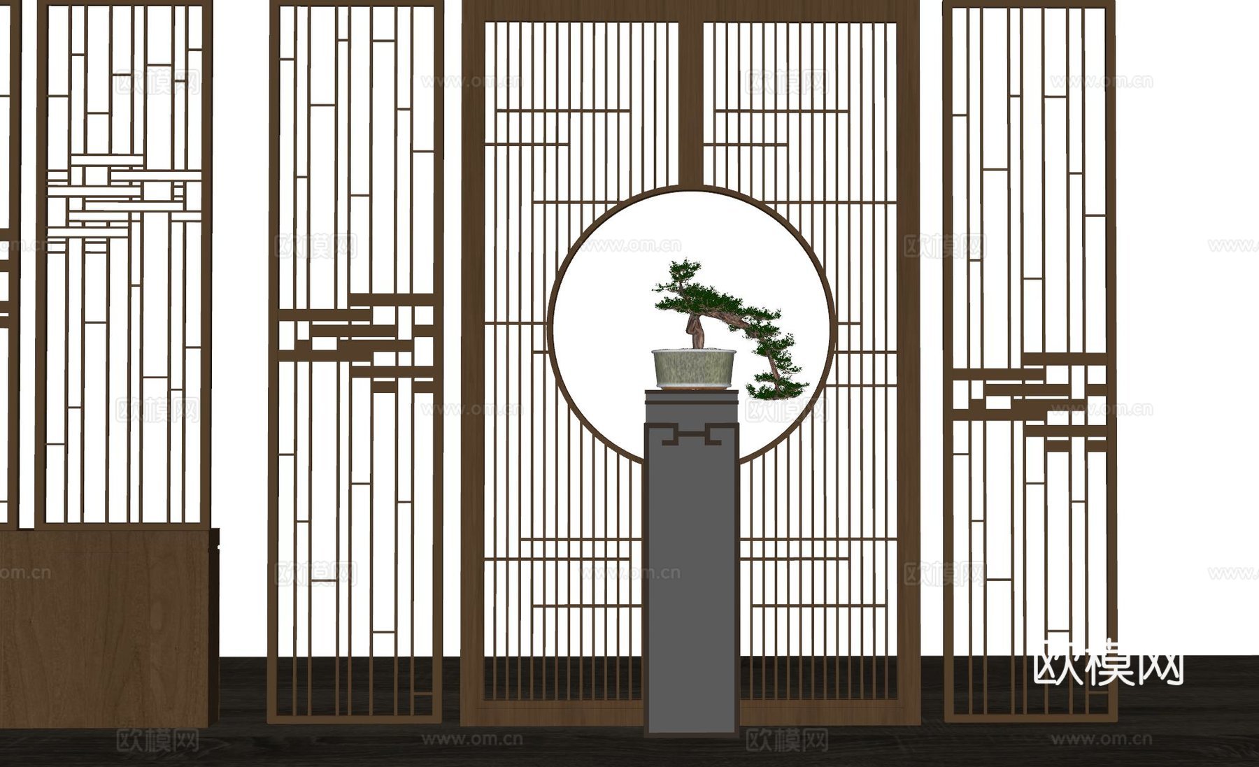 新中式玄关绿植盆栽su模型下载