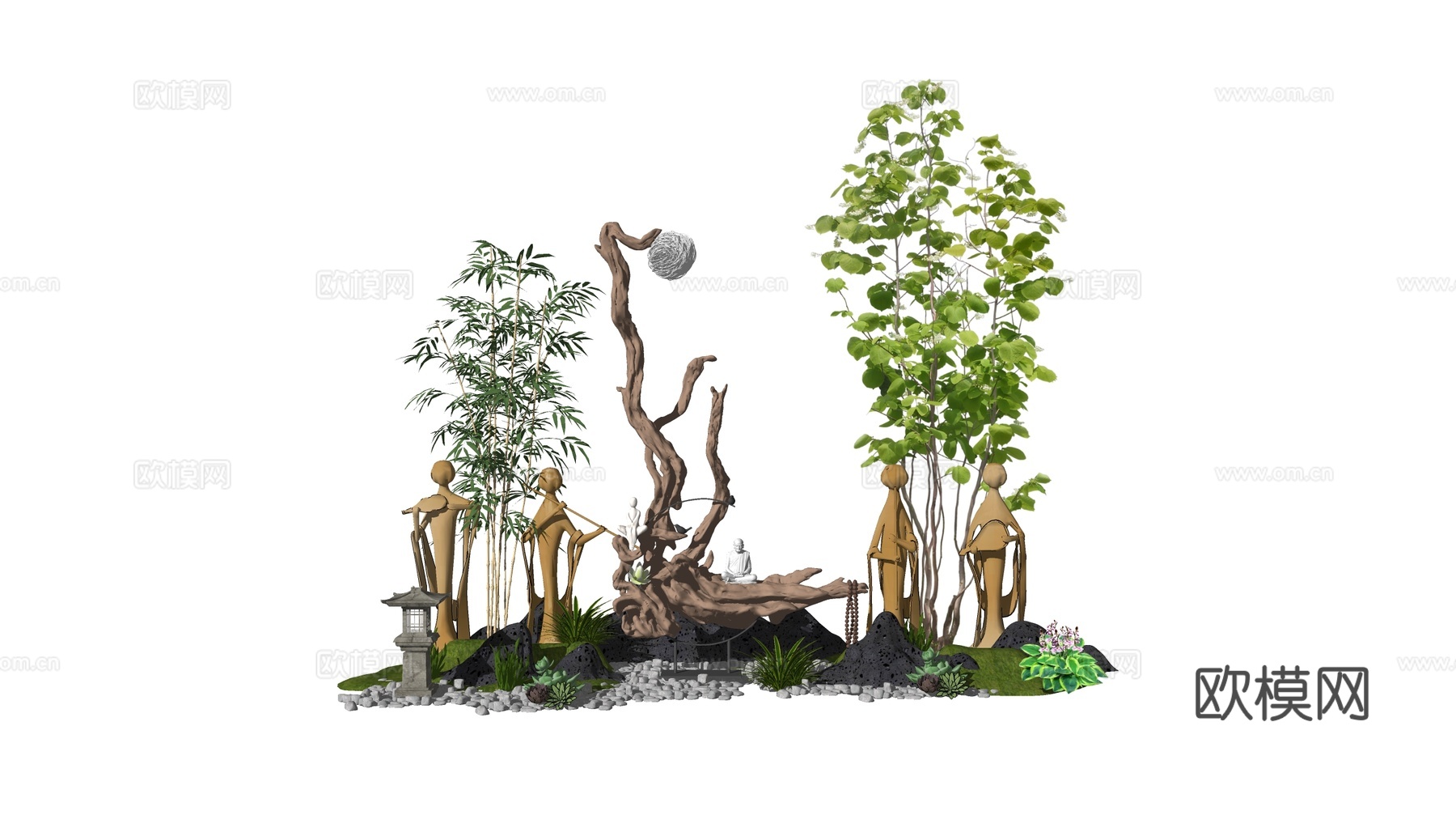 新中式禅景观小品su模型下载