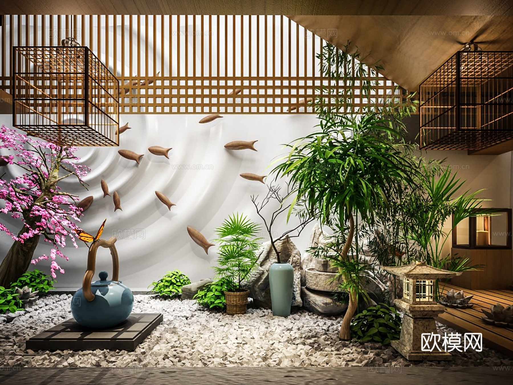 新中式庭院景观  景观小品  庭院小品3d模型