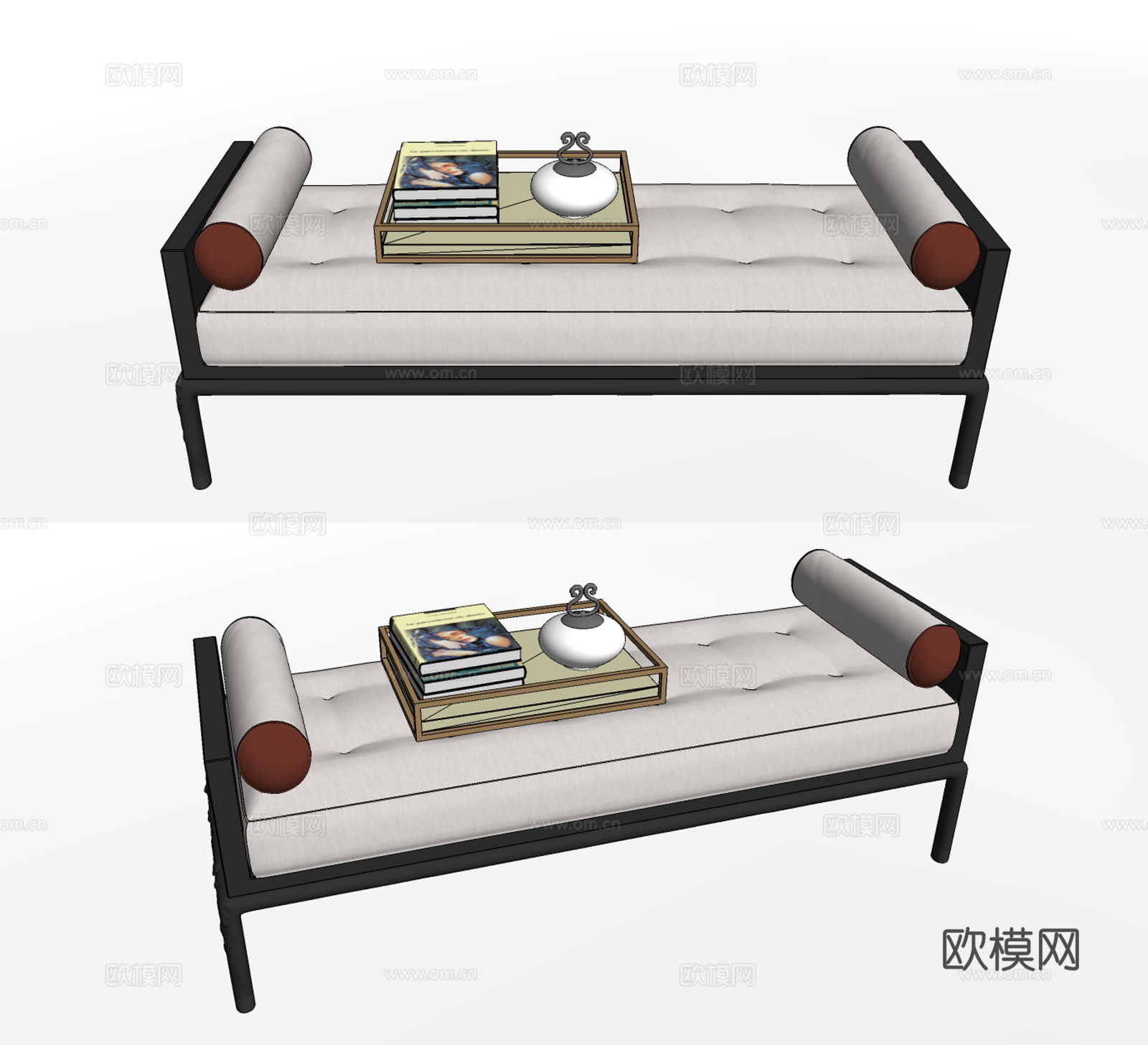 现代布艺床尾凳su模型下载