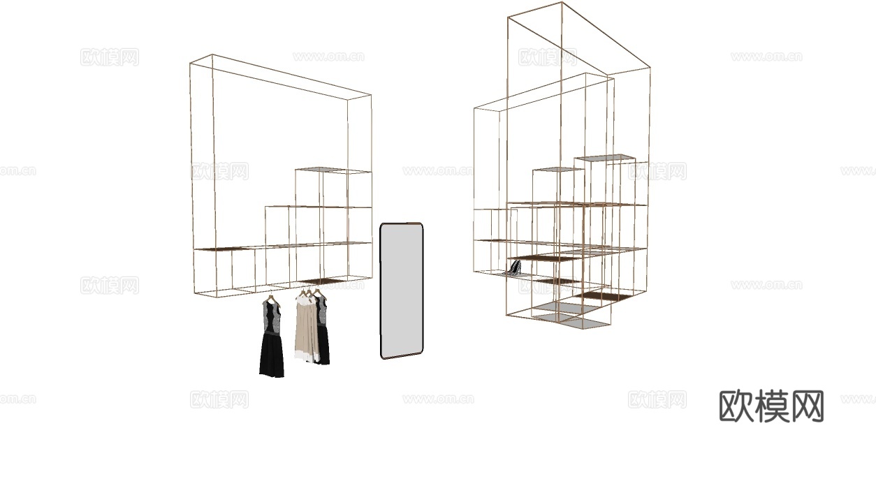 现代服装展示架su模型下载