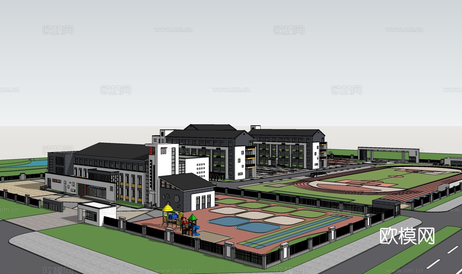 新中式学校su模型下载