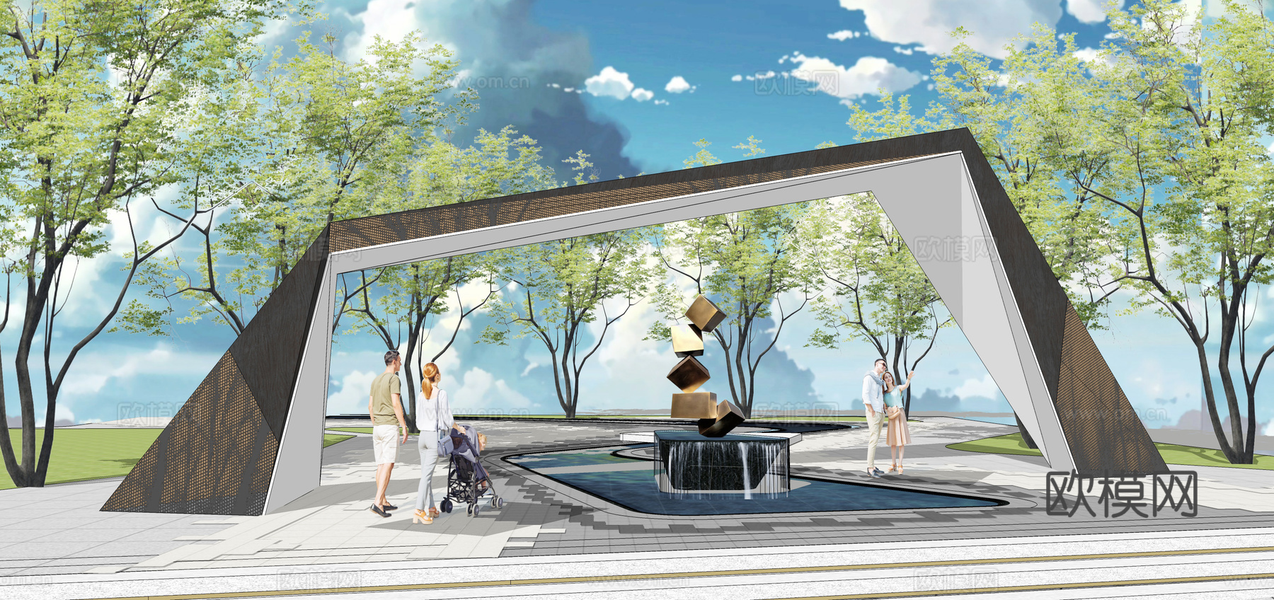 现代镂空廊架su模型下载