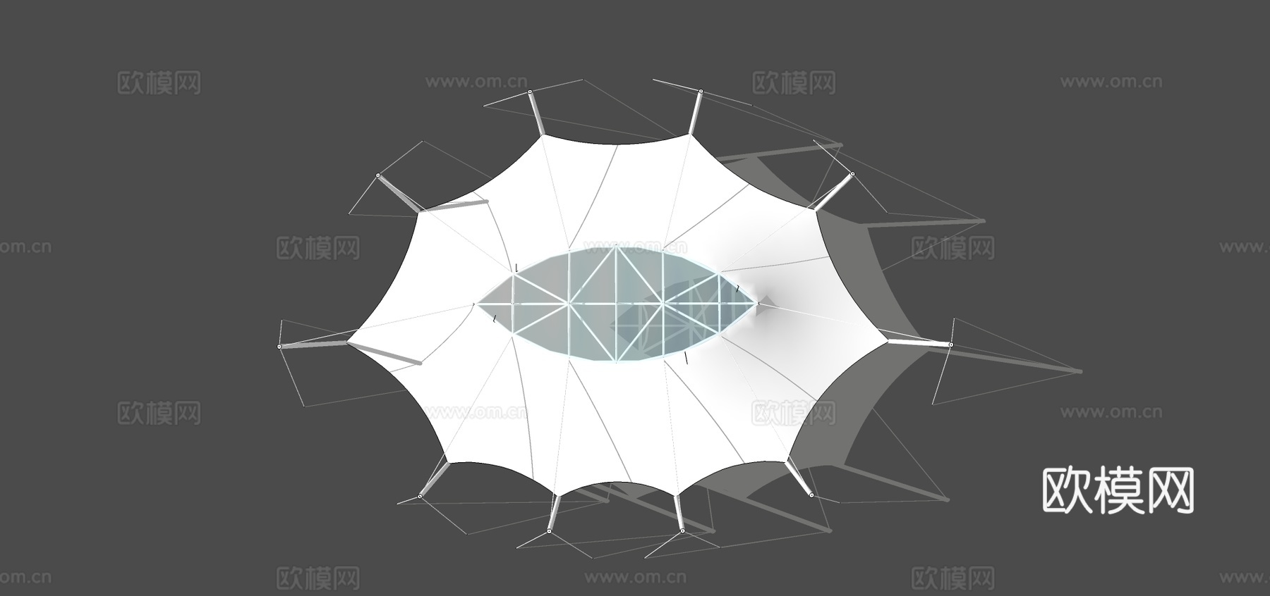 现代蜘蛛张拉膜廊架su模型下载