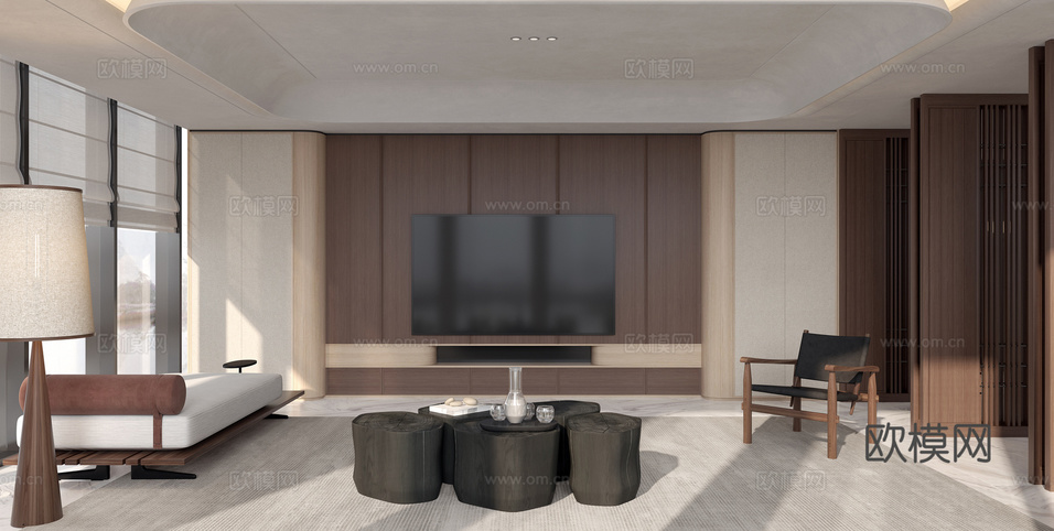 新中式客廳 中古客廳 電視背景墻 休閑椅 中古茶幾沙發(fā)3d模型下載