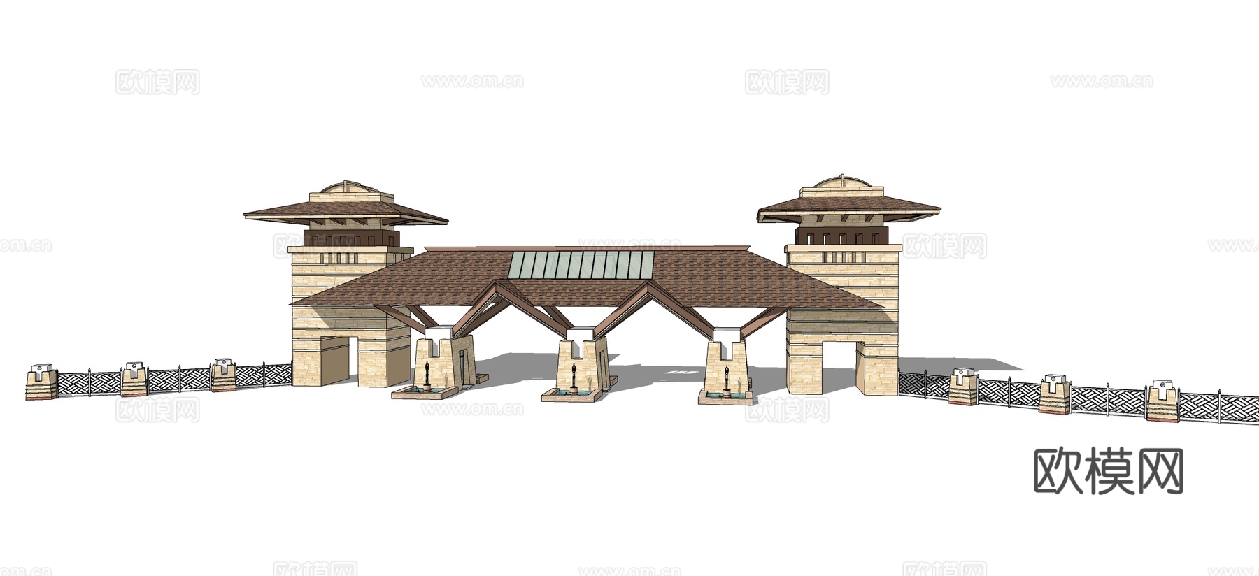 现代景区大门su模型下载