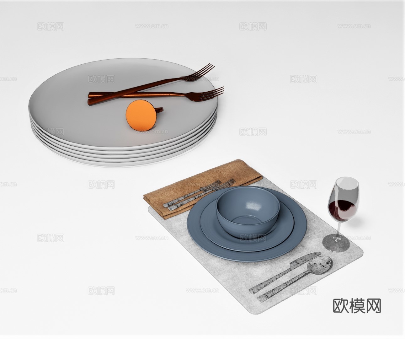 现代碟子餐具su模型下载