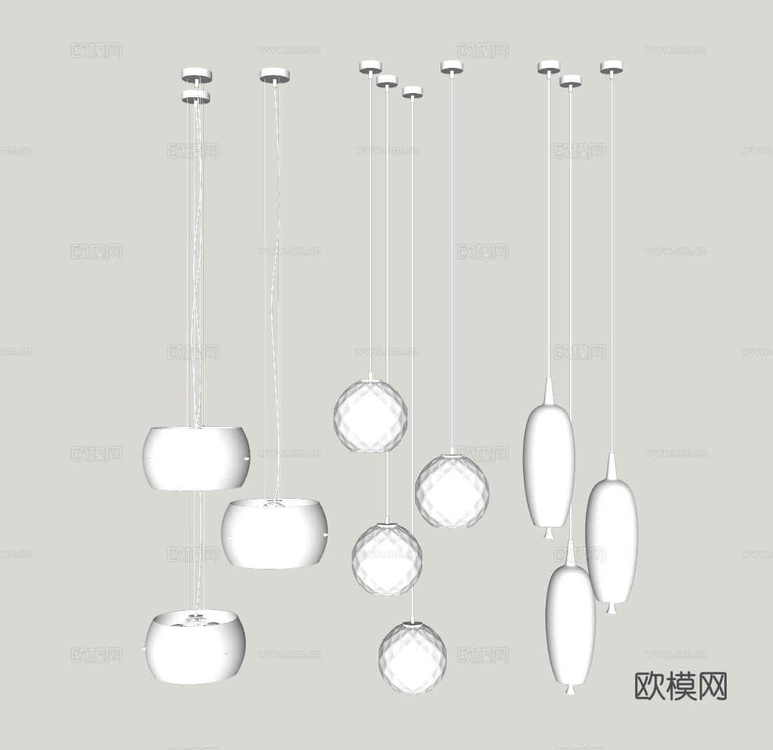 现代玻璃小吊灯su模型下载
